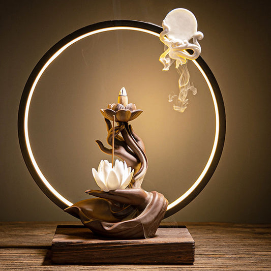 Factory Direct Sales Creative Ceramic Lamp Ring Bergamot Lotus Heart Guanyin Back Flow Incense Porch Furniture Decoration Cross-Border New Products