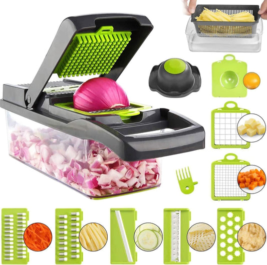 Vegetable Chopper 14 In 1 Mandoline Slicer Multi-Function Kitchen  7 Replaceable Stainless Steel Vegetable Cutter With Egg Separator Hand Guard Julienne Grater For Onion Potato Fruit