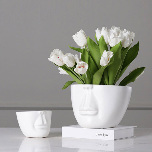 Modern Minimalist White Face Ceramic Flower Pot