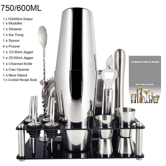 Stainless Steel Cocktail Shaker Full Set Oval Cocktail Mixing Tools Acrylic Mixing Set Bar Decanting Shake