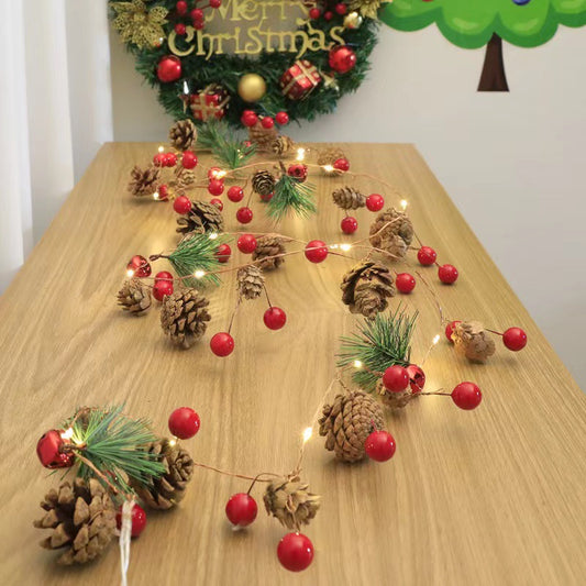 Factory Wholesale New Cross-border Led Christmas Pine Cone Lamp String Mushroom Red Cone Pine Needle Bell Decorative Copper Wire Lamp String
